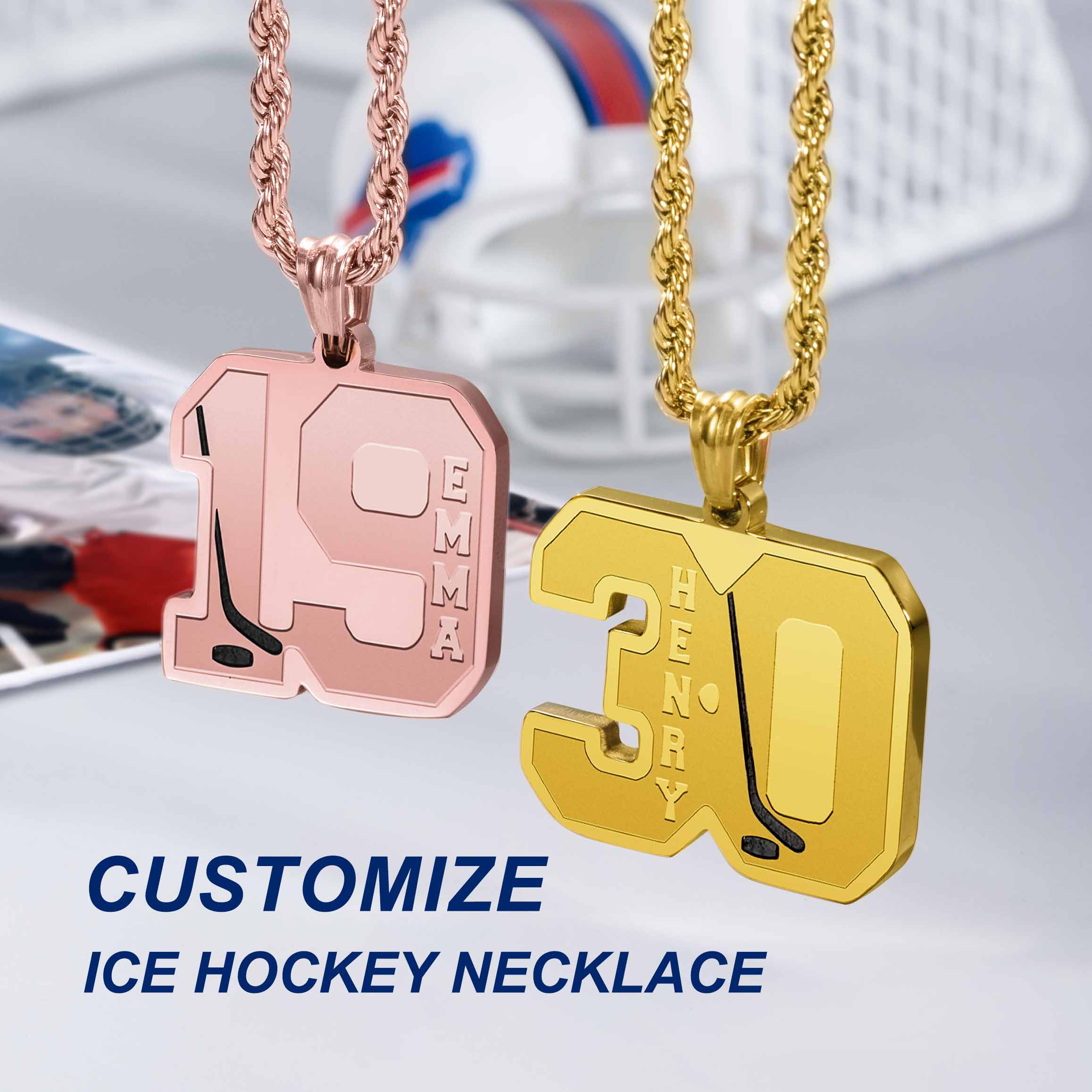 Collana personalizzata con numero di hockey su ghiaccio e nome 