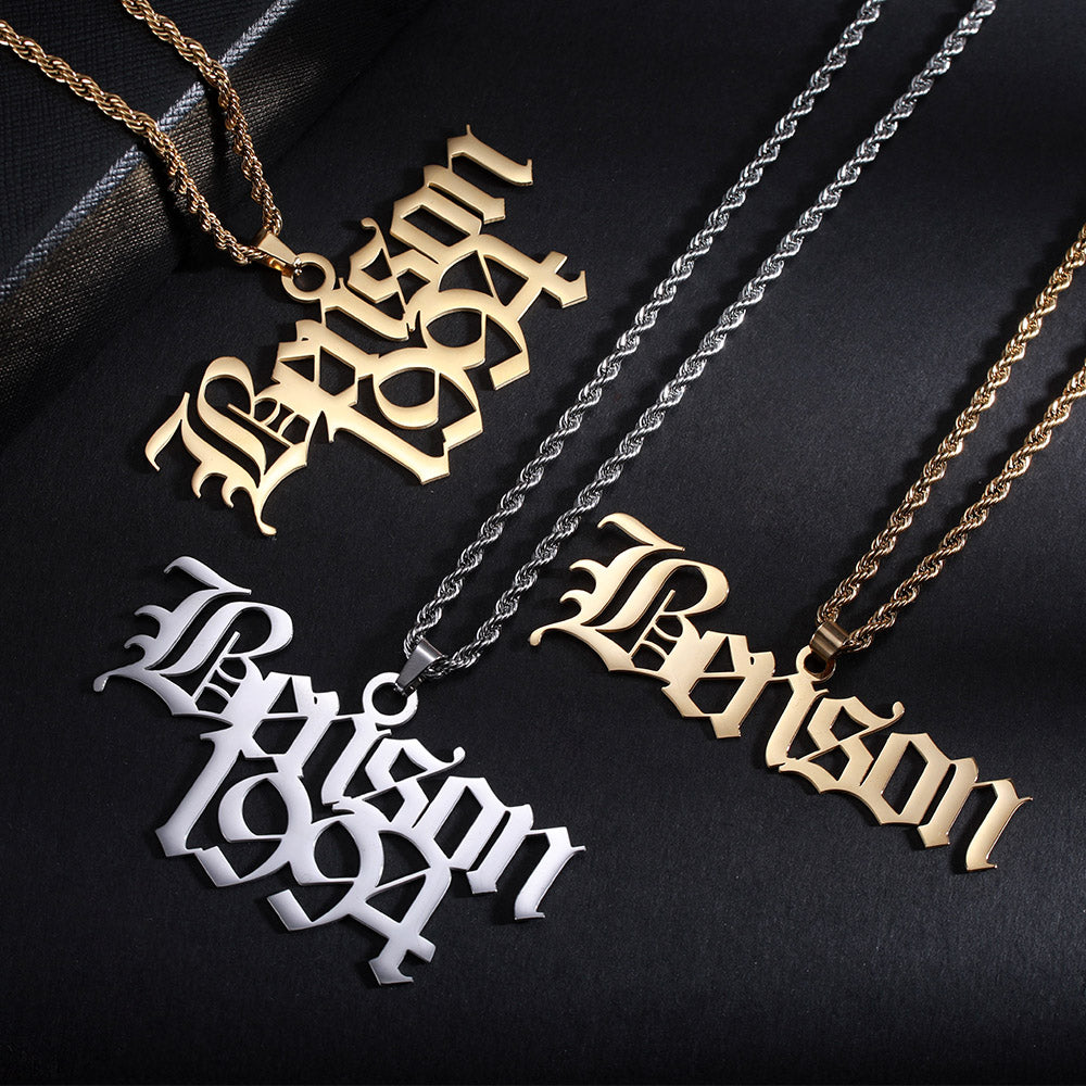 Personalized Old English Name Necklace for Man