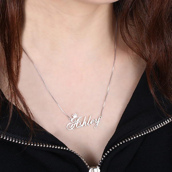 Personalized Name Crown Necklace Sterling Silver