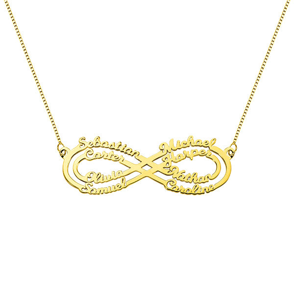 Personalized 8 Names Infinity Necklace in Silver