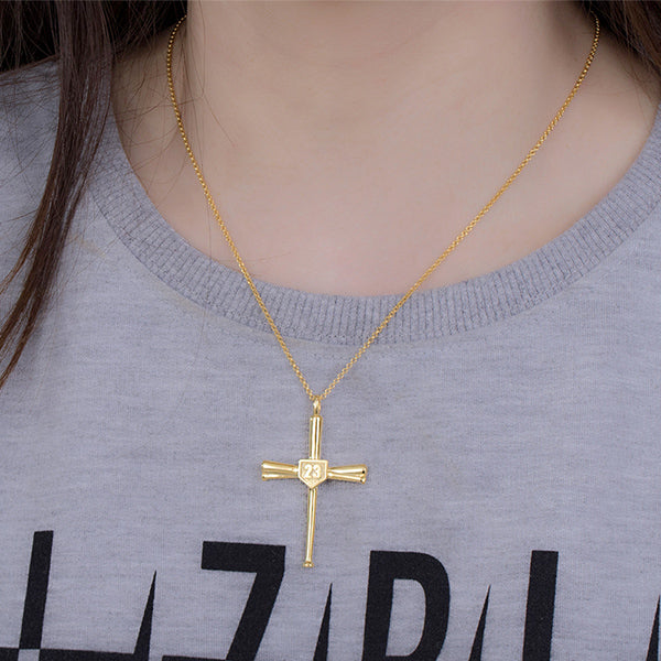 Engraved Baseball Cross Necklace