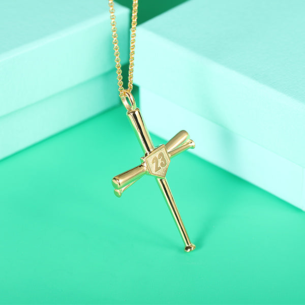 Engraved Baseball Cross Necklace