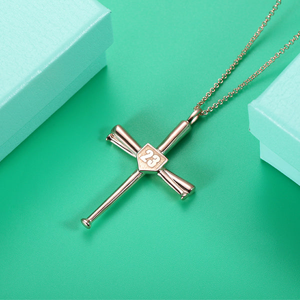 Engraved Baseball Cross Necklace