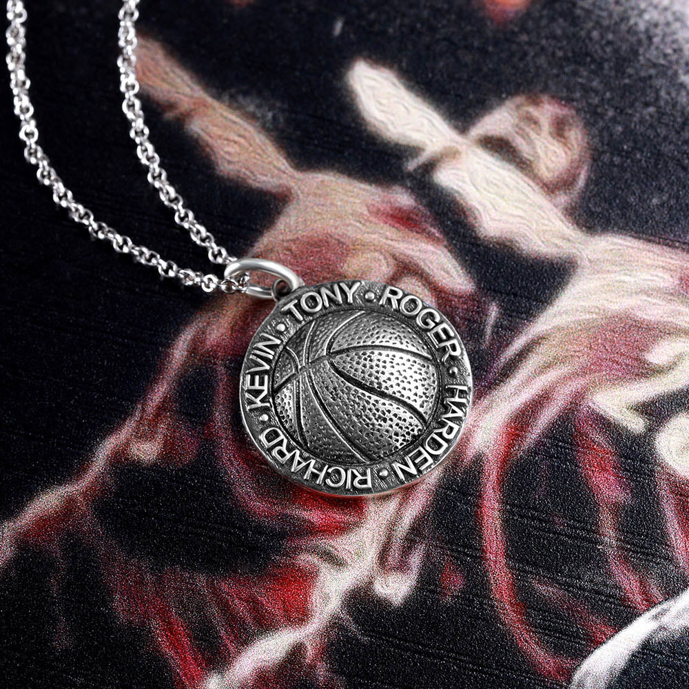 Collana da basket con nomi in cerchio in argento 