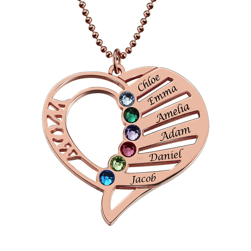 Collana con pietre portafortuna della mamma a forma di cuore incisa in argento sterling 