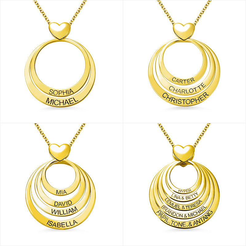 Personalized Family Stacked Circle Necklace Connect with One Heart