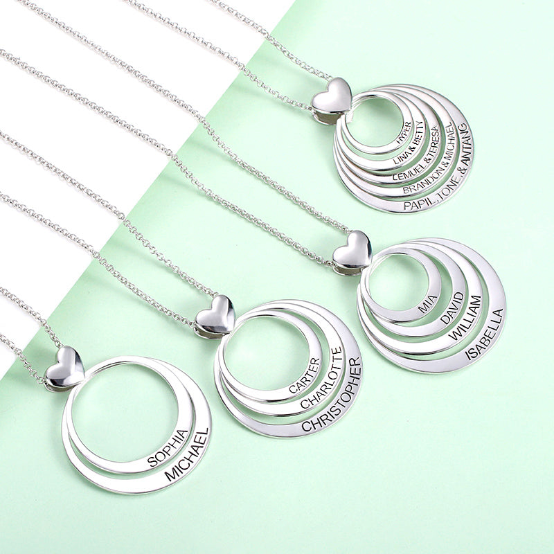 Personalized Family Stacked Circle Necklace Connect with One Heart