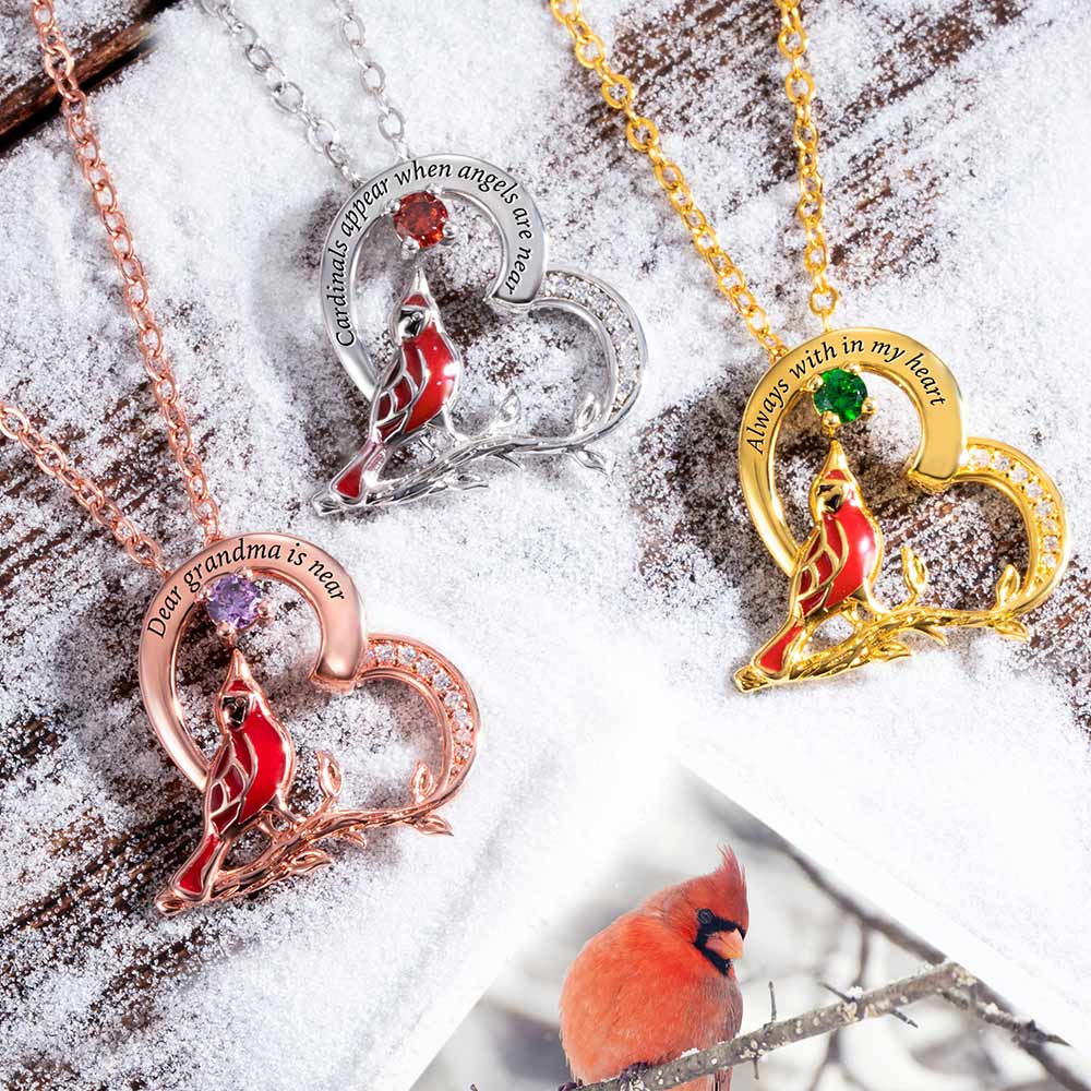 Personalized Cardinal Heart Pendant Necklace Brass