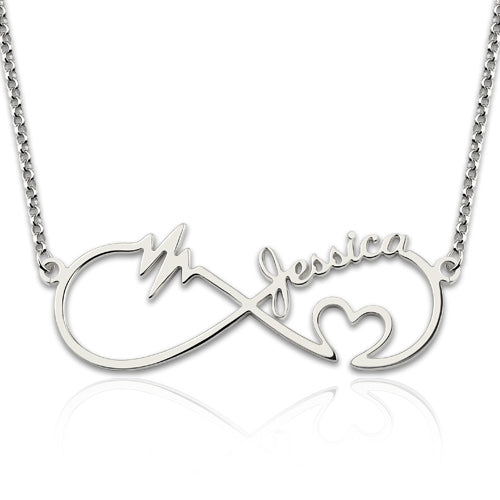 Collana con battito cardiaco infinito con nomi in argento sterling