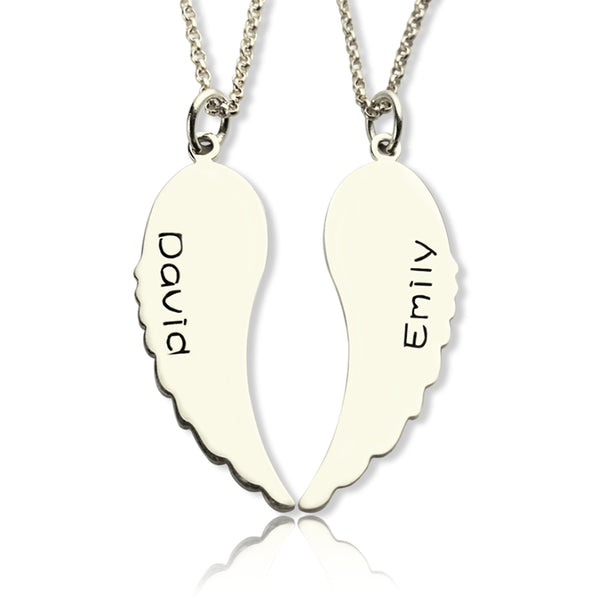 Custom Cute His and Her Angel Wings Necklaces Silver