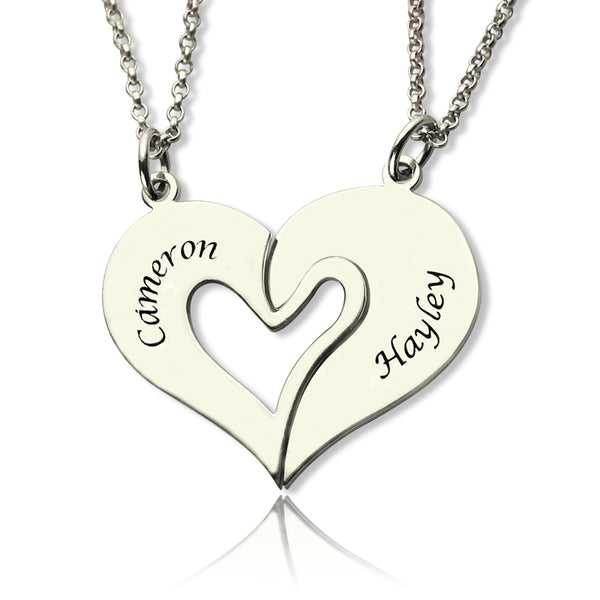 Personalized Breakable Heart Name Necklace for Couples Silver