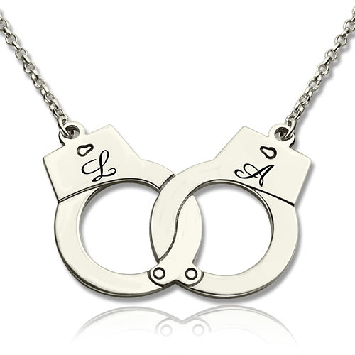 Initial Handcuff Necklace For Couple Sterling Silver