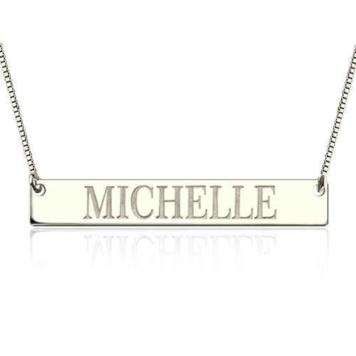 Engraved Name Bar Necklace In Sterling Silver