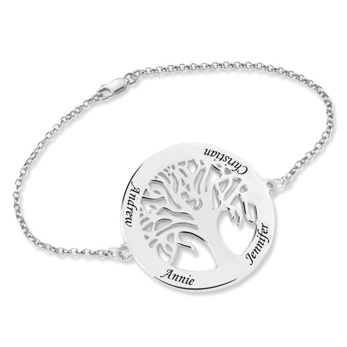 Braccialetto personalizzato con albero genealogico inciso in argento sterling