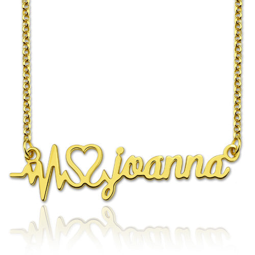 Personalized Heartbeat Name Necklace Gold Plated Silver