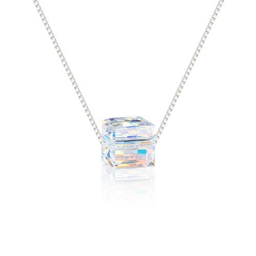 Swarovski Crystal Aurora Borealis Cube Necklace