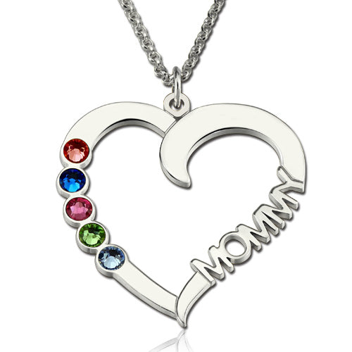 Collana in argento sterling con pietre portafortuna a forma di cuore e nome