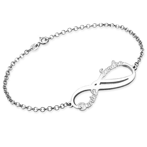 Braccialetto personalizzato Infinity 2 Nomi in Argento Sterling