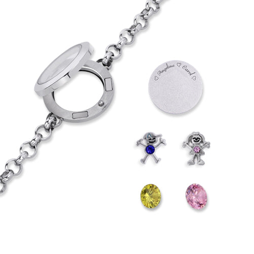 Kids Charm Floating Locket Birthstone Bracelet Stainless Steel