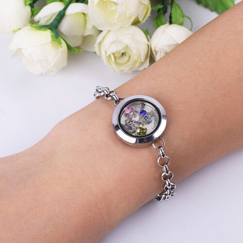 Kids Charm Floating Locket Birthstone Bracelet Stainless Steel