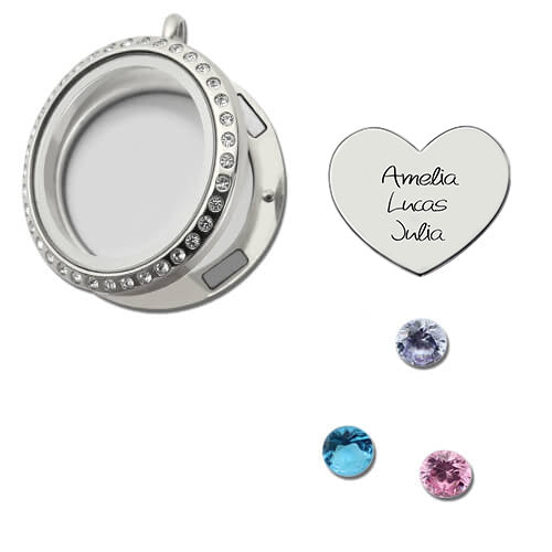 Engraved Love Floating Locket With Birthstone