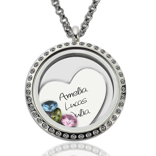 Engraved Love Floating Locket With Birthstone