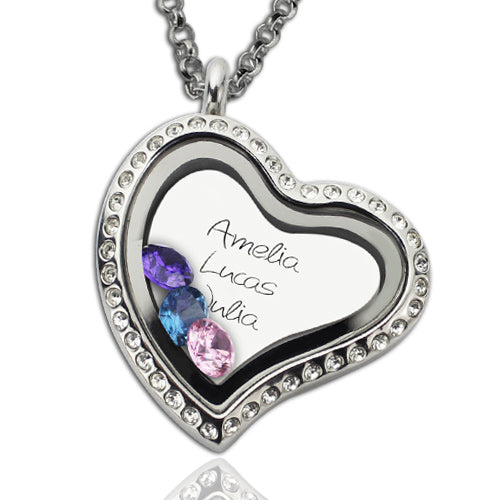 Engraved Love Floating Locket With Birthstone