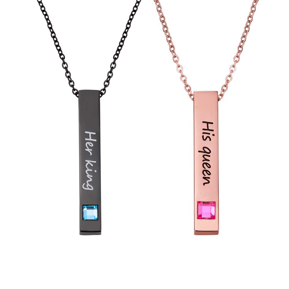 Custom Her King His Queen Couple Bar Necklaces