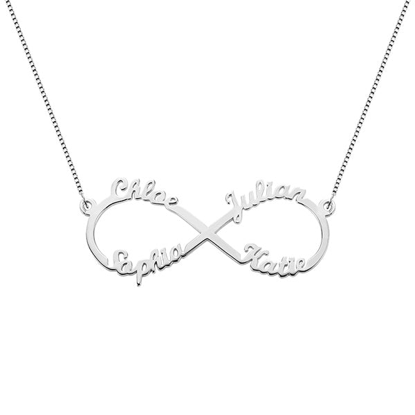 Collana con simbolo dell'infinito in argento sterling con 4 nomi