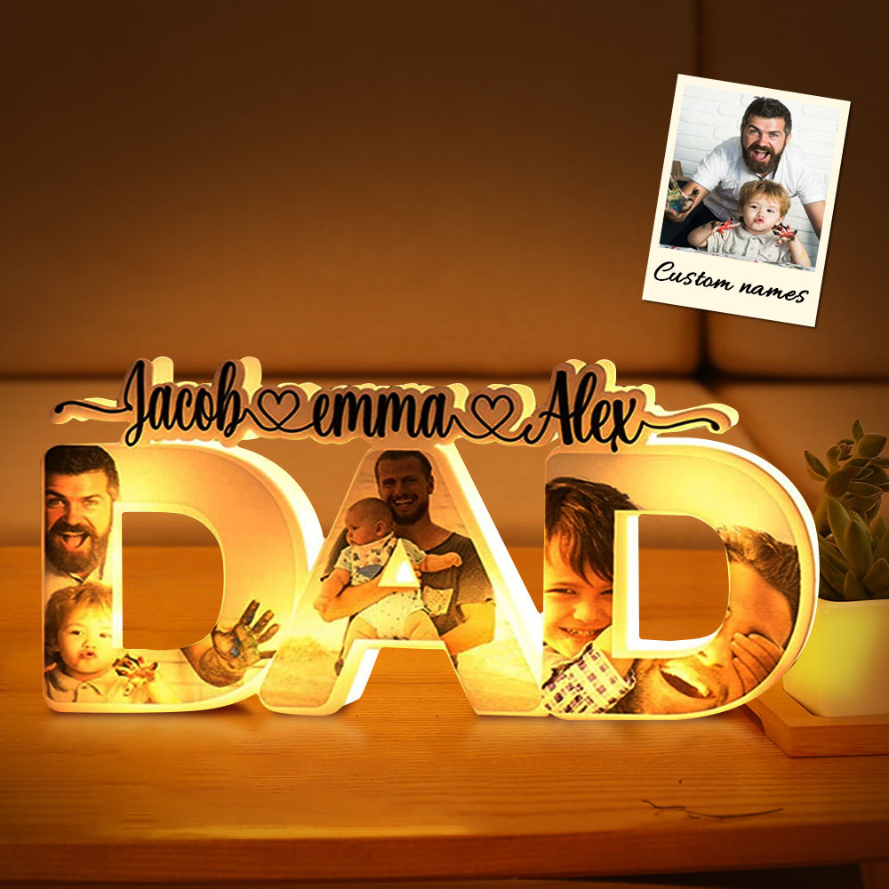 Lampada da notte personalizzata per la festa del papà, lampada da notte personalizzata in acrilico con foto di famiglia e nome