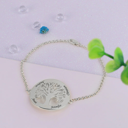 Braccialetto personalizzato con albero genealogico inciso in argento sterling