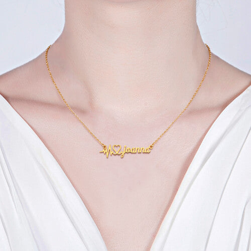 Personalized Heartbeat Name Necklace Gold Plated Silver