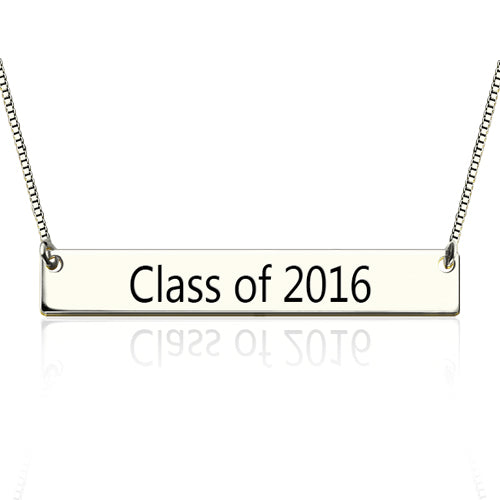 Sterling Silver Engraved Graduation Bar Necklace