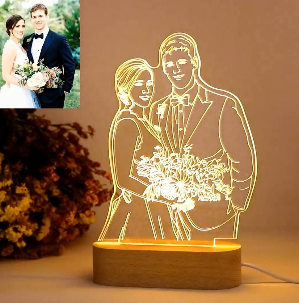 Lampada acrilica 3D di qualsiasi forma personalizzata con luce notturna con base in legno incisa