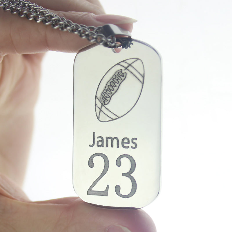 Titanium Steel Man's Dog Tag Rugby Name Necklace