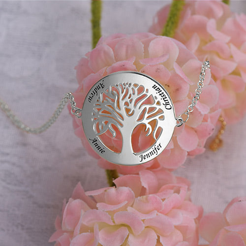 Braccialetto personalizzato con albero genealogico inciso in argento sterling