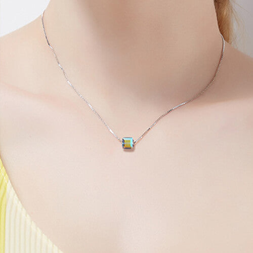 Swarovski Crystal Aurora Borealis Cube Necklace