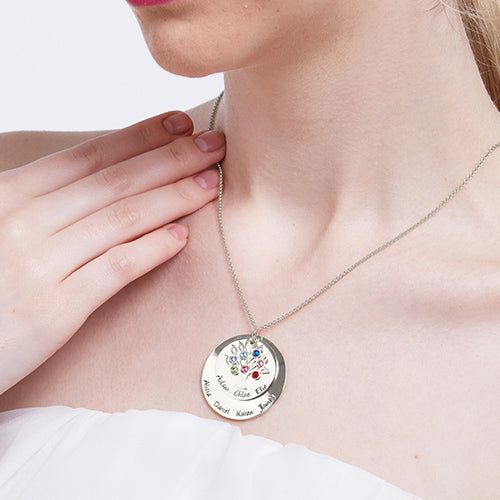 Collana personalizzata con albero genealogico in argento con pietre portafortuna