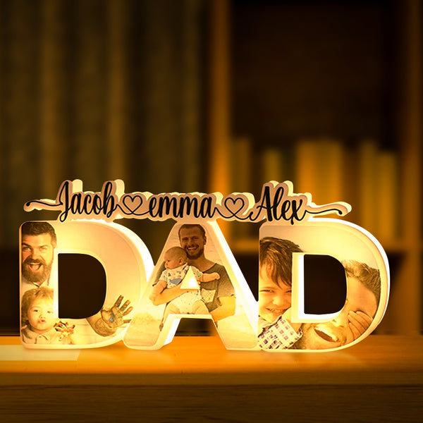 Lampada da notte personalizzata per la festa del papà, lampada da notte personalizzata in acrilico con foto di famiglia e nome