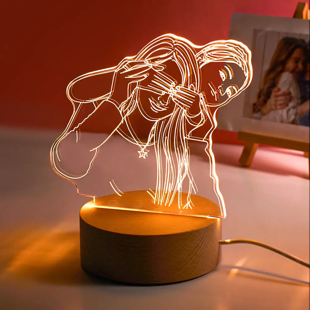 Lampada fotografica 3D in acrilico personalizzata con luci notturne a LED con base in legno