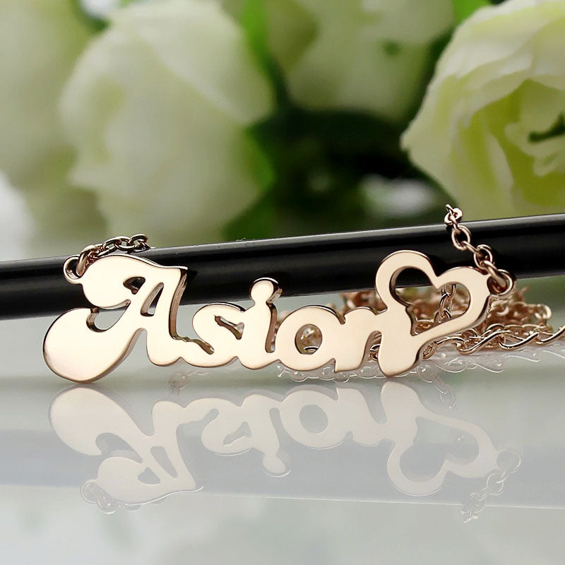 Personalized Name Necklace with Heart Rose Gold