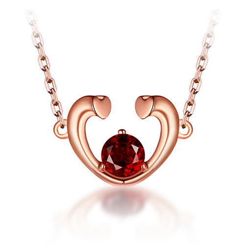 Red Garnet Heart Necklace In Rose Gold 18" Chain