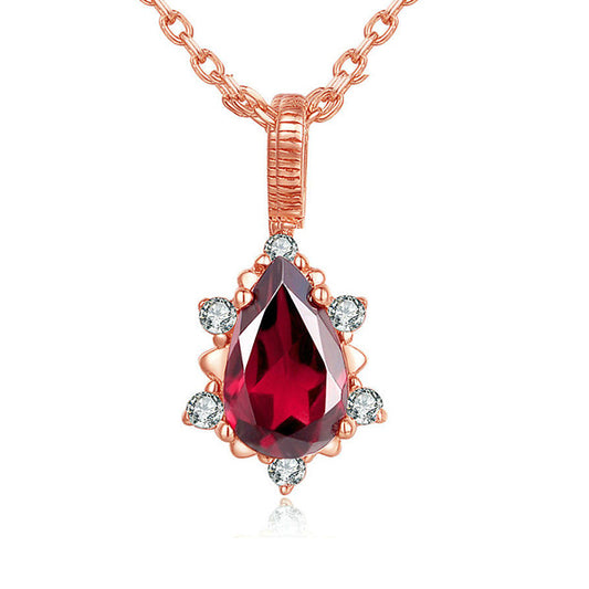 Natural Red Garnet Necklace In Rose Gold