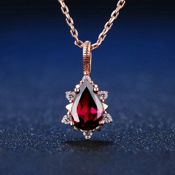 Natural Red Garnet Necklace In Rose Gold