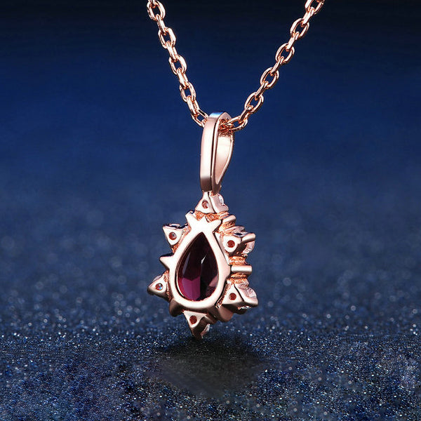 Natural Red Garnet Necklace In Rose Gold