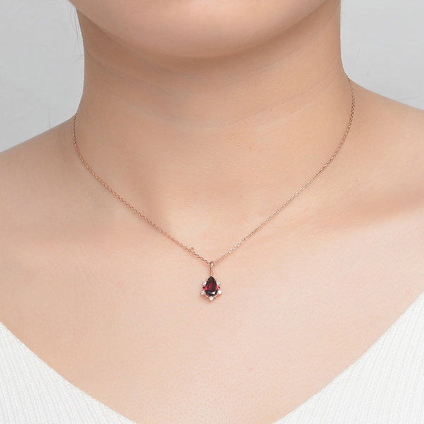 Natural Red Garnet Necklace In Rose Gold