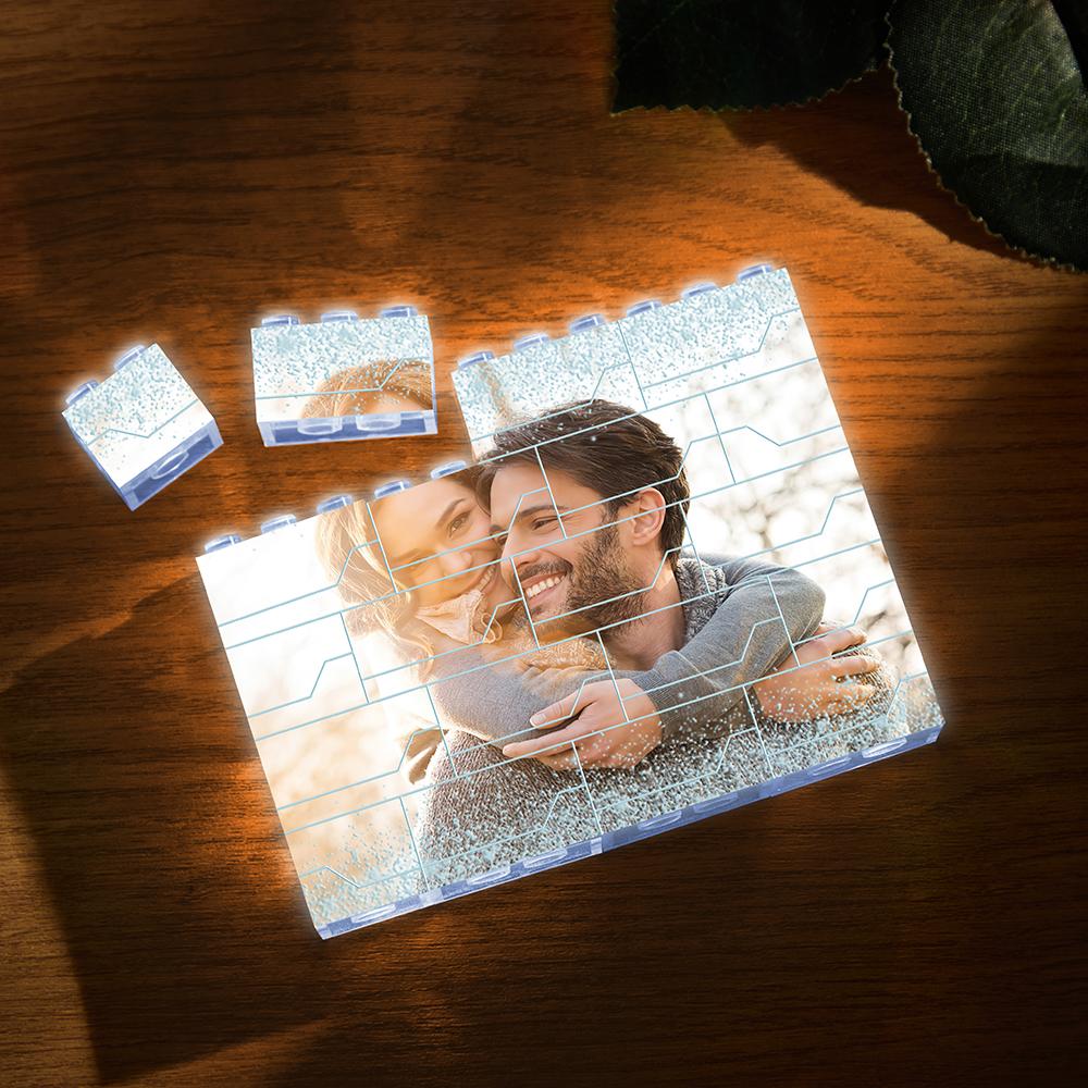 Mattoni da costruzione con luci LED personalizzate, blocco fotografico con luci bianche