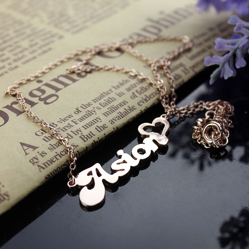 Personalized Name Necklace with Heart Rose Gold