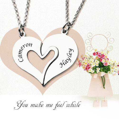 Personalized Breakable Heart Name Necklace for Couples Silver