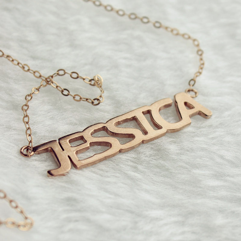 Block Letter Name Necklace Rose Gold - "jessica"